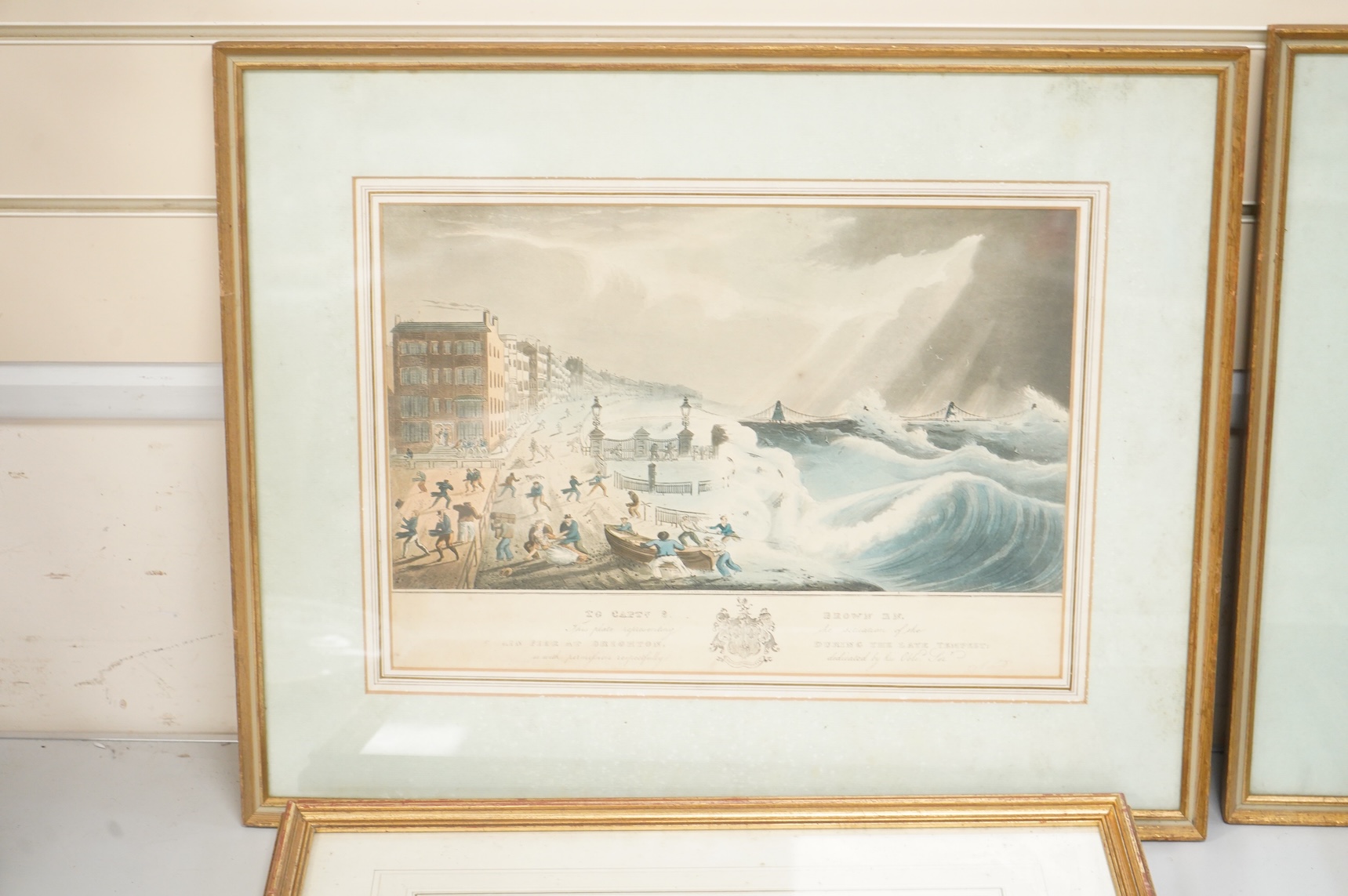 A collection of Brighton interest prints, 19th century and later relating to the Chain Pier, to include: After I. Bruce, The Entrance of The Chain Pier, engraving and one after John Constable, each framed, largest 28 x 3